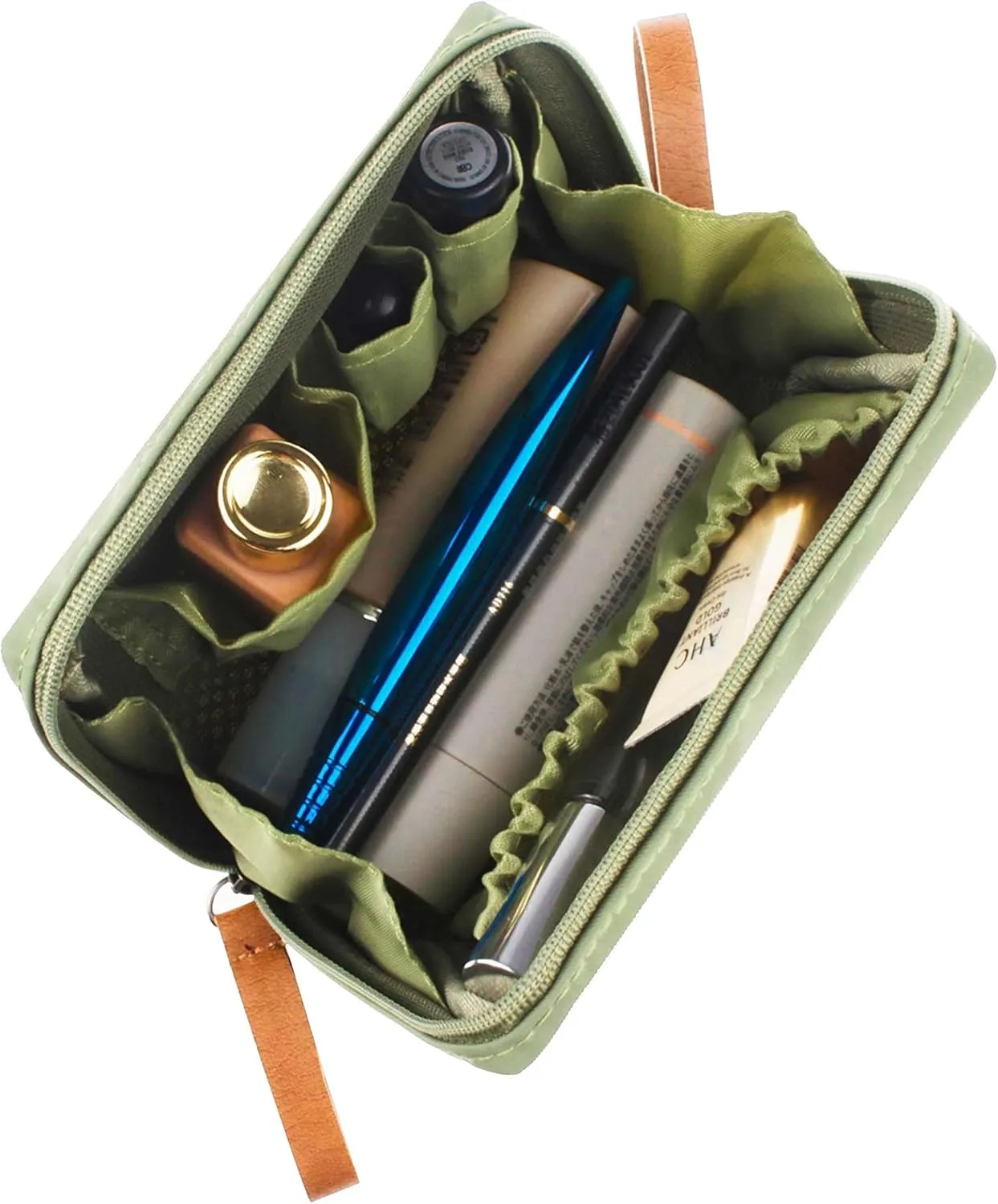 Small Makeup Bag for Purse Portable Waterproof Cosmetic Bag Travel Makeup Pouch for Women (Green, Square)