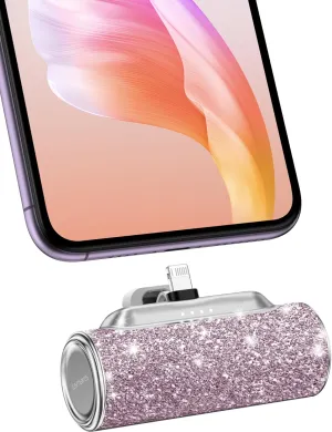 Small Portable Charger for iPhone, Mini Power Bank 4500mAh, Bling Cute Portable Phone Charger Battery Pack for iPhone 14/13/12/11/XR/8/Pro Max/Plus/Mini/SE Series - Shiny Pink