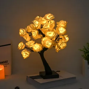 Snokip Rose Flower Tree Lamp, 32 Led Rose Table Lamp Gift for Girls Woman Teens Home Decor Battery Powered for Bedroom Living Room Party Wedding Christmas Valentine's Day Decor