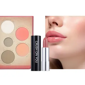 Snow Kissed Beauty Duo: READY TO SHINE CRUSH ON YOU Lipstick 301 & Snow Bright Contour Highlight Blush Makeup Palette