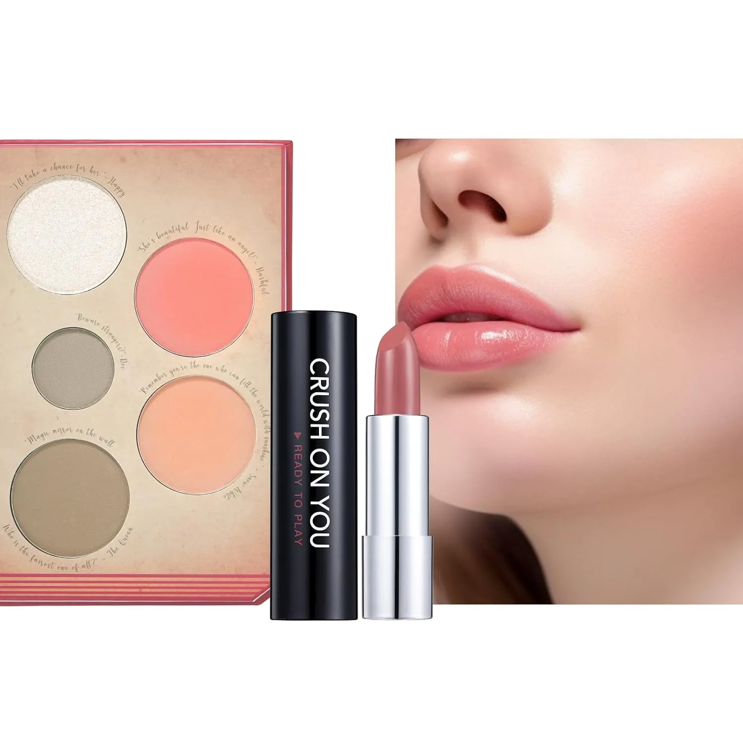 Snow Kissed Beauty Duo: READY TO SHINE CRUSH ON YOU Lipstick 301 & Snow Bright Contour Highlight Blush Makeup Palette