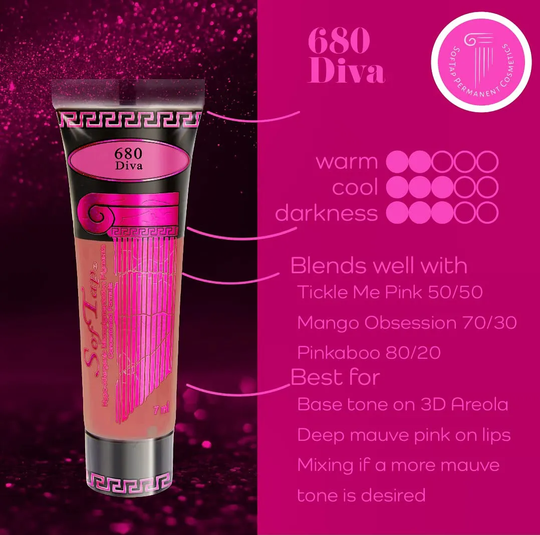 SofTap Permanent Makeup Diva PMU Lips, lip blush, liner, full, gorgeous Professional Cosmetic Tattoo. Ink Shading machine hand method compatible Hypoallergenic (Diva)