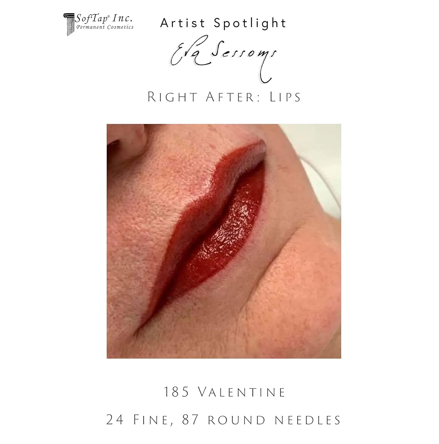 SofTap Permanent Makeup Valentine PMU Lips, Lipstick, lip blush, feather, liner, full, gloss look, kissable, soft, lush, medium, thick, thin, nude, volumizing, imposter (Valentine)