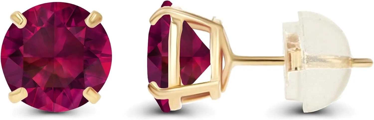 Solid 14K Yellow, White or Rose Gold 4mm Round Genuine Gemstone Birthstone Prong Set Stud Earrings For Women