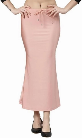 Solid Coloured Silky Soft Stretchable Nylon Elastane/Shimmer Fabric Saree Shaper/Shapewear/Saree Silhouette for Women, Pink Champagne, M