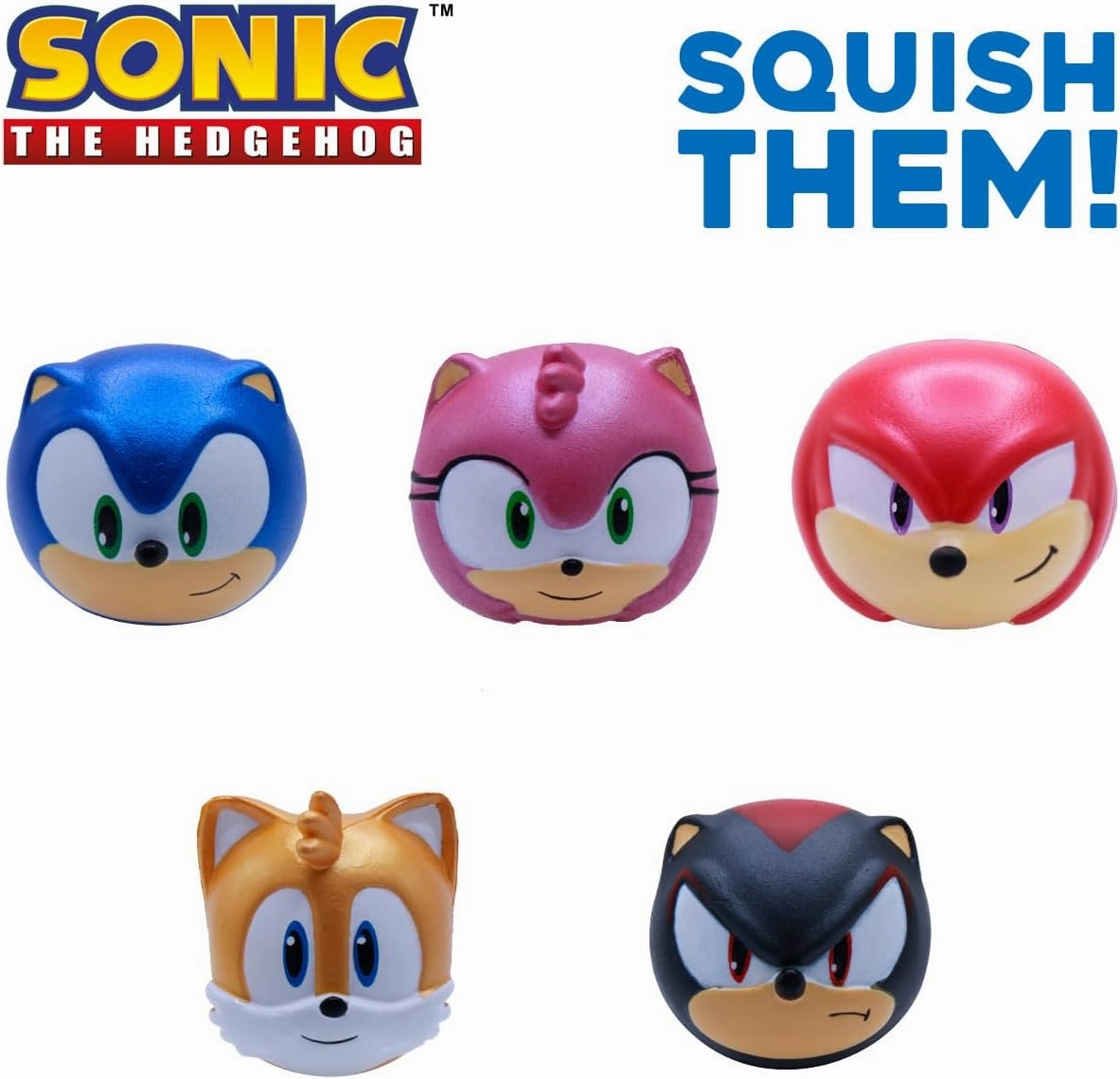 Sonic The Hedgehog Metallic Series 2 SquishMe Collector Box – 5 Strawberry-Scented Soft Foam Figures (Sonic, Tails, Knuckles, Shadow, Amy Rose)
