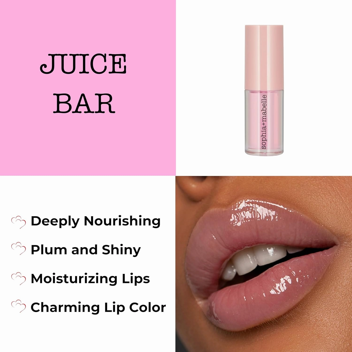 Sophia   Mabelle Hydrating Lip Oil – Lightweight, Non-Sticky & High-Shine Lip Gloss Oil – Moisturizing, Nourishing, Soothing Tinted Formula for Soft Lips – 3.7g (Juice Bar (Pinky Clear), 3.7g)