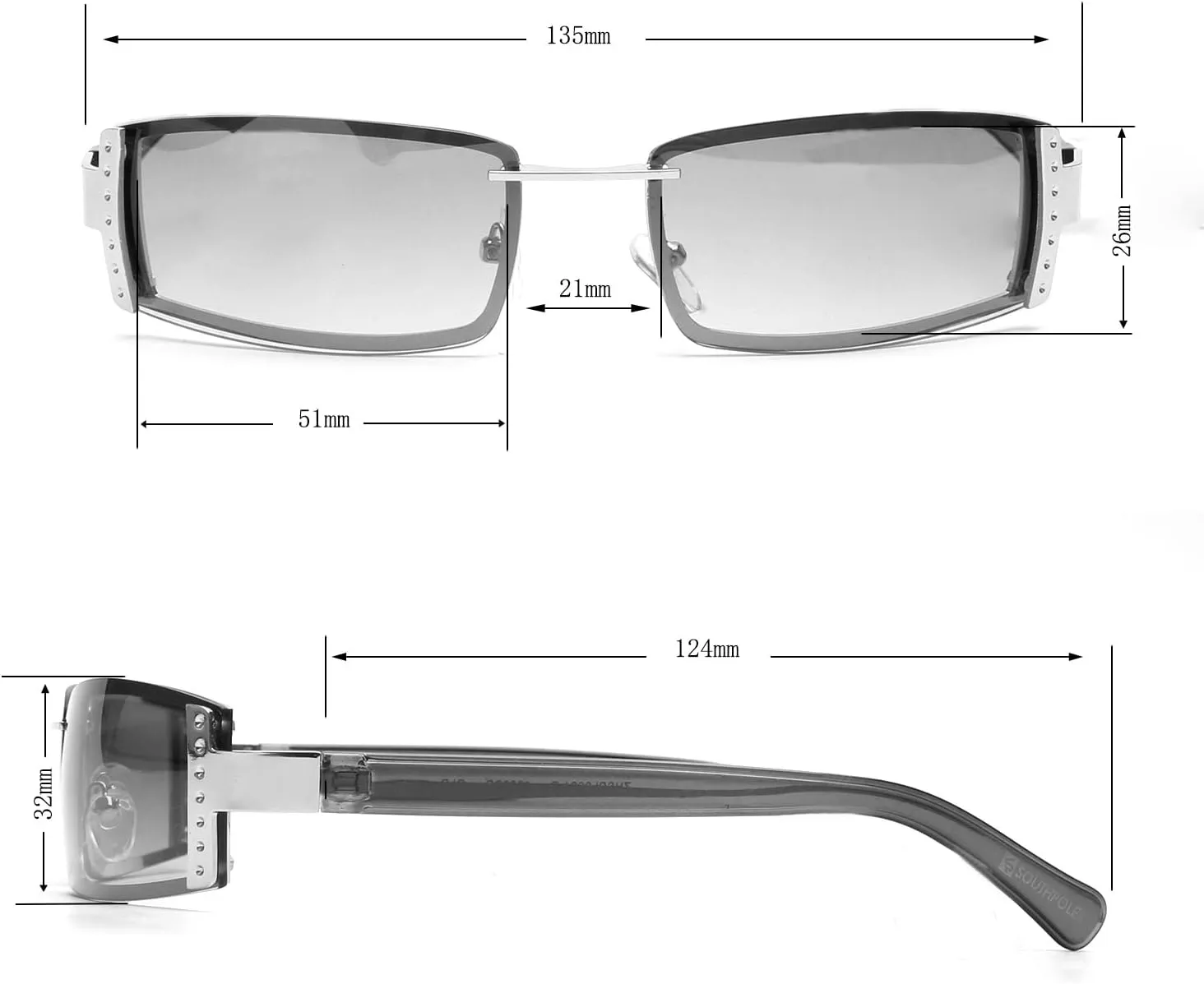 Southpole Women's 1022sp Slim Retro Metal Uv400 Protective Rectangular Sunglasses. Cool Gifts for Her, 51mm
