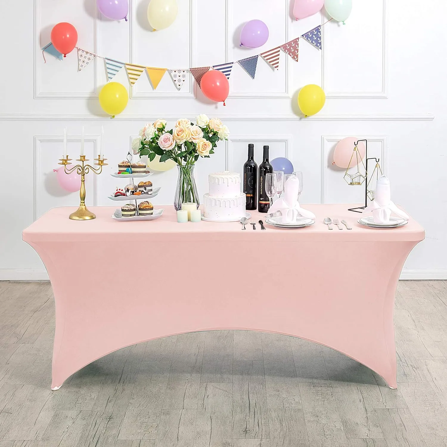 Spandex Table Cover for 4FT Table Universal Fitted Stretch Tablecloth for Party, Banquet, Wedding and Events-Blush Pink