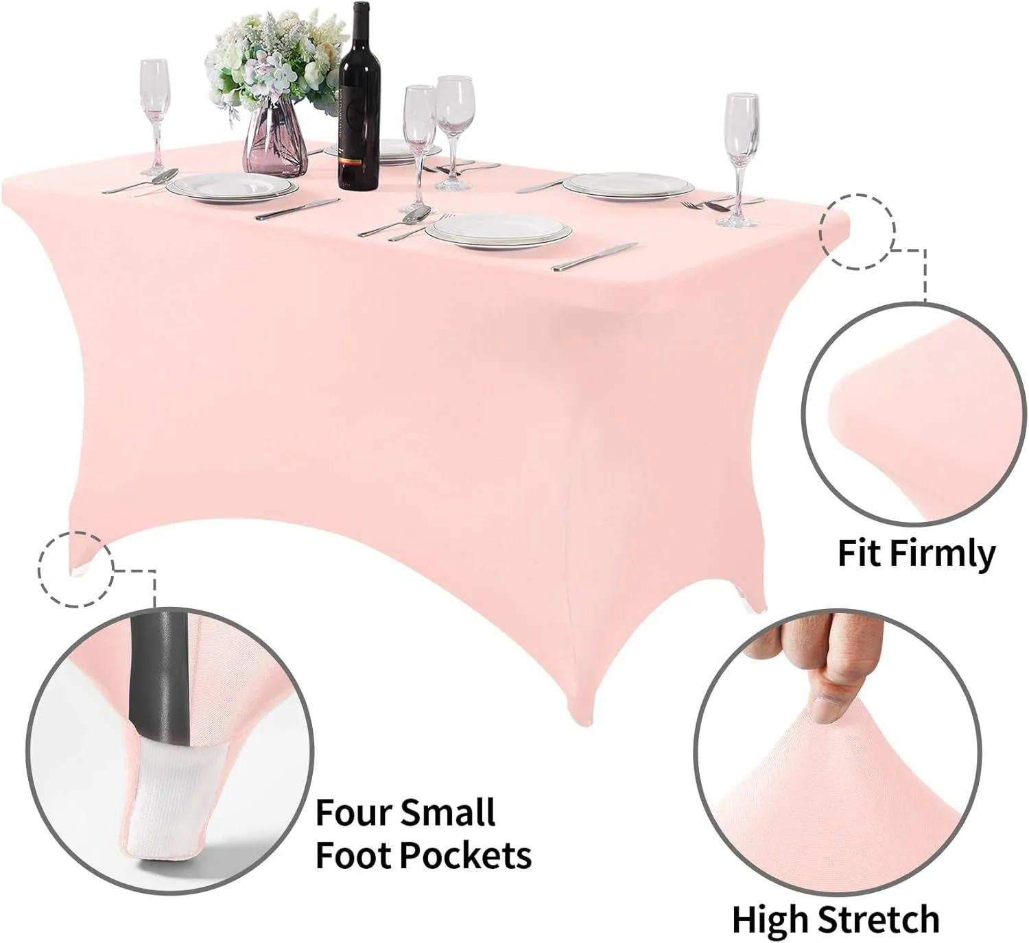 Spandex Table Cover for 4FT Table Universal Fitted Stretch Tablecloth for Party, Banquet, Wedding and Events-Blush Pink