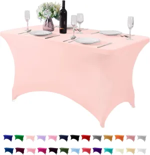 Spandex Table Cover for 4FT Table Universal Fitted Stretch Tablecloth for Party, Banquet, Wedding and Events-Blush Pink