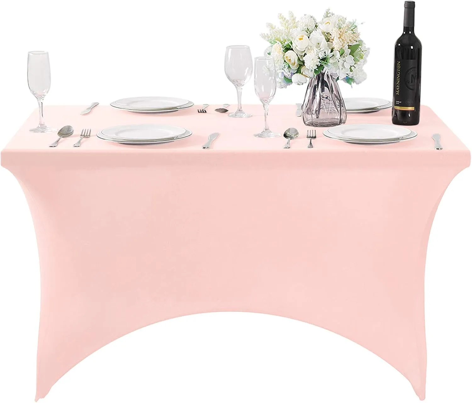 Spandex Table Cover for 4FT Table Universal Fitted Stretch Tablecloth for Party, Banquet, Wedding and Events-Blush Pink