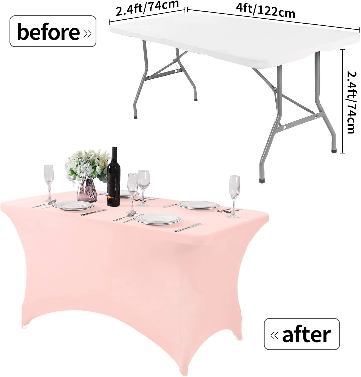 Spandex Table Cover for 4FT Table Universal Fitted Stretch Tablecloth for Party, Banquet, Wedding and Events-Blush Pink