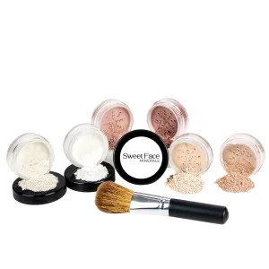 (SPF 30) (20Gms) (7PC) (FAIR 2 Shade Makeup Kit by Sweetface Minerals) Packs Foundation Makeup Powder, Medium Concealer Powder, Peach Blush, Bronzer Powder, Matte Primer Powder, White Finishing Powder