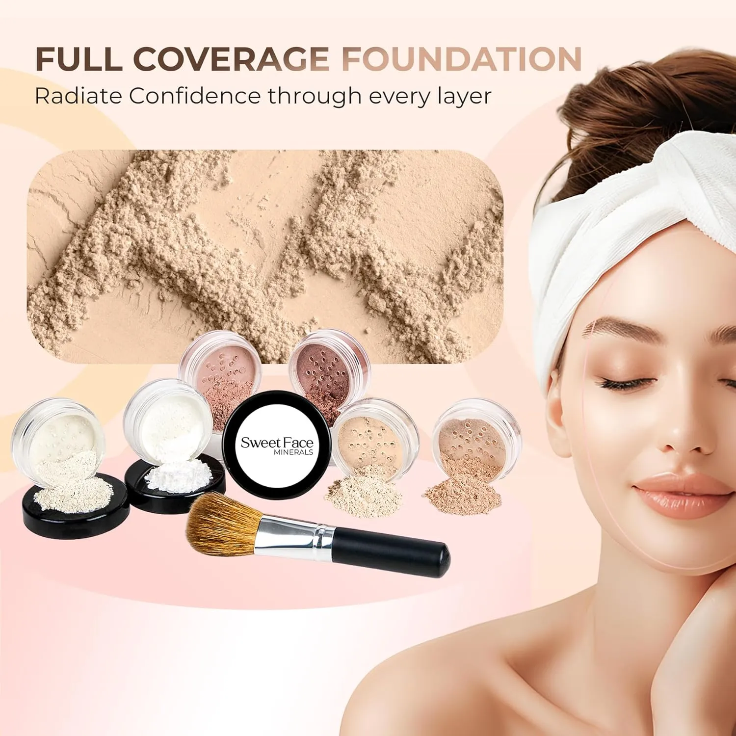 (SPF 30) (20Gms) (7PC) (FAIR 2 Shade Makeup Kit by Sweetface Minerals) Packs Foundation Makeup Powder, Medium Concealer Powder, Peach Blush, Bronzer Powder, Matte Primer Powder, White Finishing Powder
