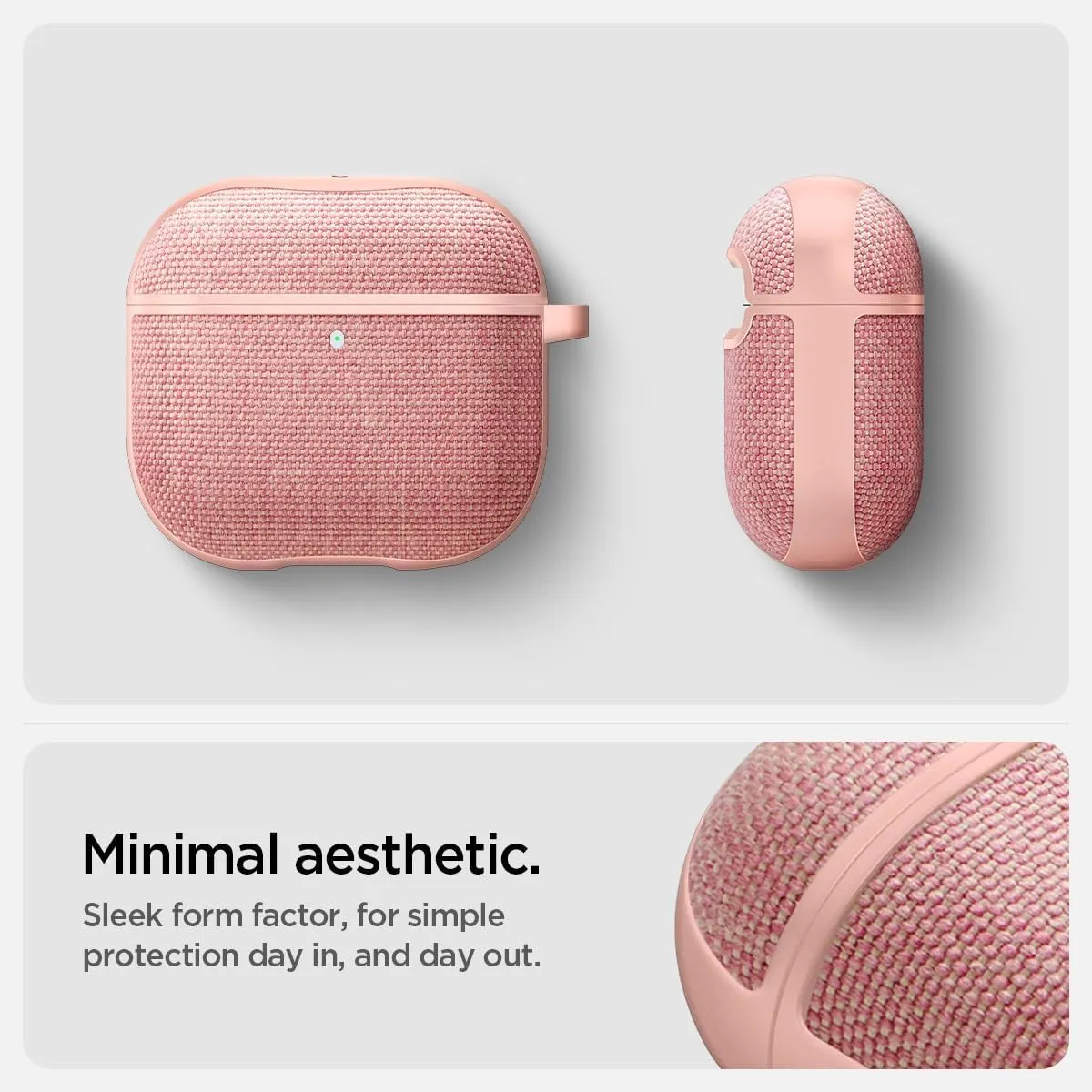 Spigen Urban Fit Designed for AirPods 4 Case (2024) Premium Fabric Cover with Carabiner Key Chain - Rose Gold