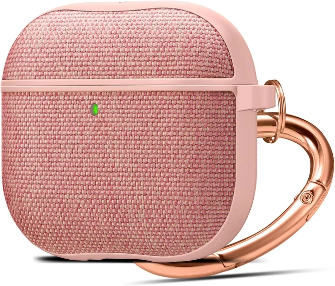 Spigen Urban Fit Designed for AirPods 4 Case (2024) Premium Fabric Cover with Carabiner Key Chain - Rose Gold