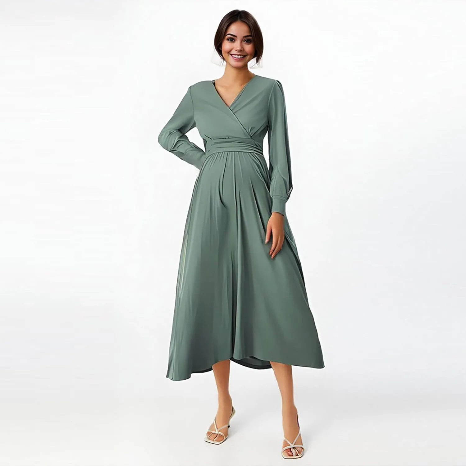 Spring Maternity Dress,Polka dot midi Dresses wrap Casual Flowy Plus Size Spring Dresses for Women Party