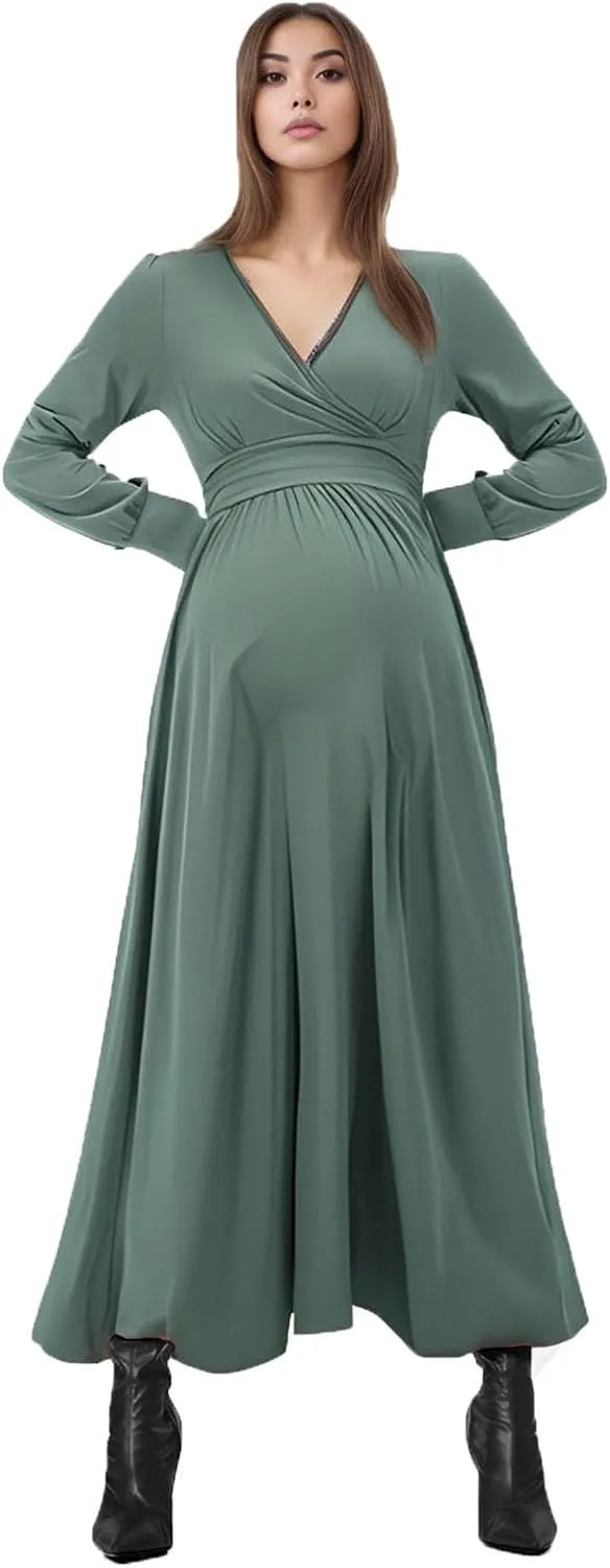 Spring Maternity Dress,Polka dot midi Dresses wrap Casual Flowy Plus Size Spring Dresses for Women Party