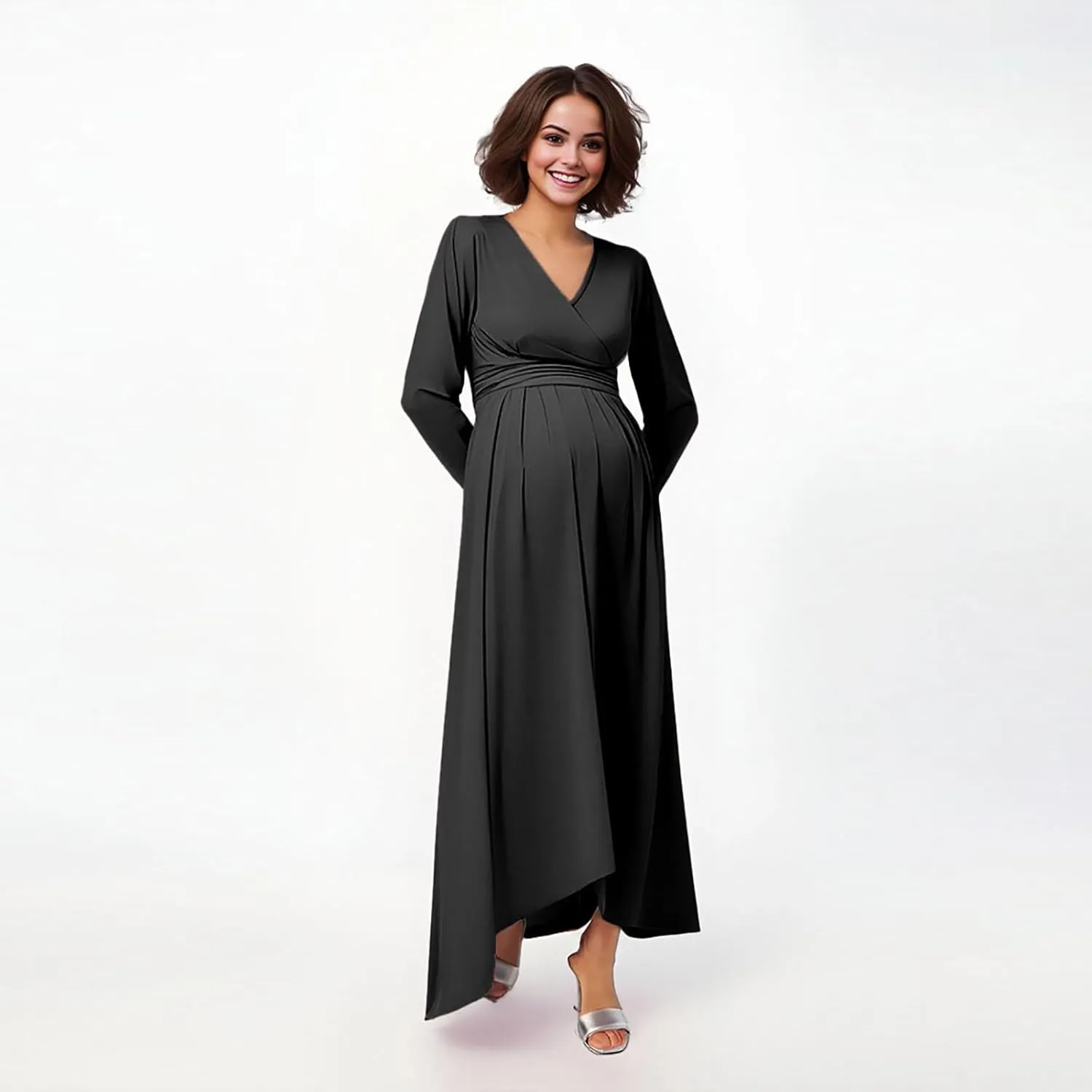 Spring Maternity Dress,Polka dot midi Dresses wrap Casual Flowy Plus Size Spring Dresses for Women Party