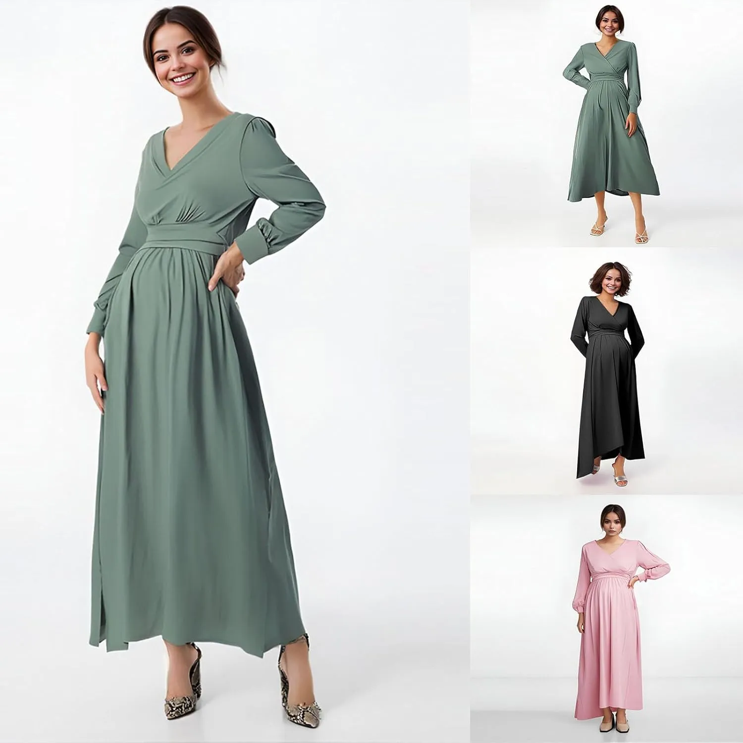 Spring Maternity Dress,Polka dot midi Dresses wrap Casual Flowy Plus Size Spring Dresses for Women Party