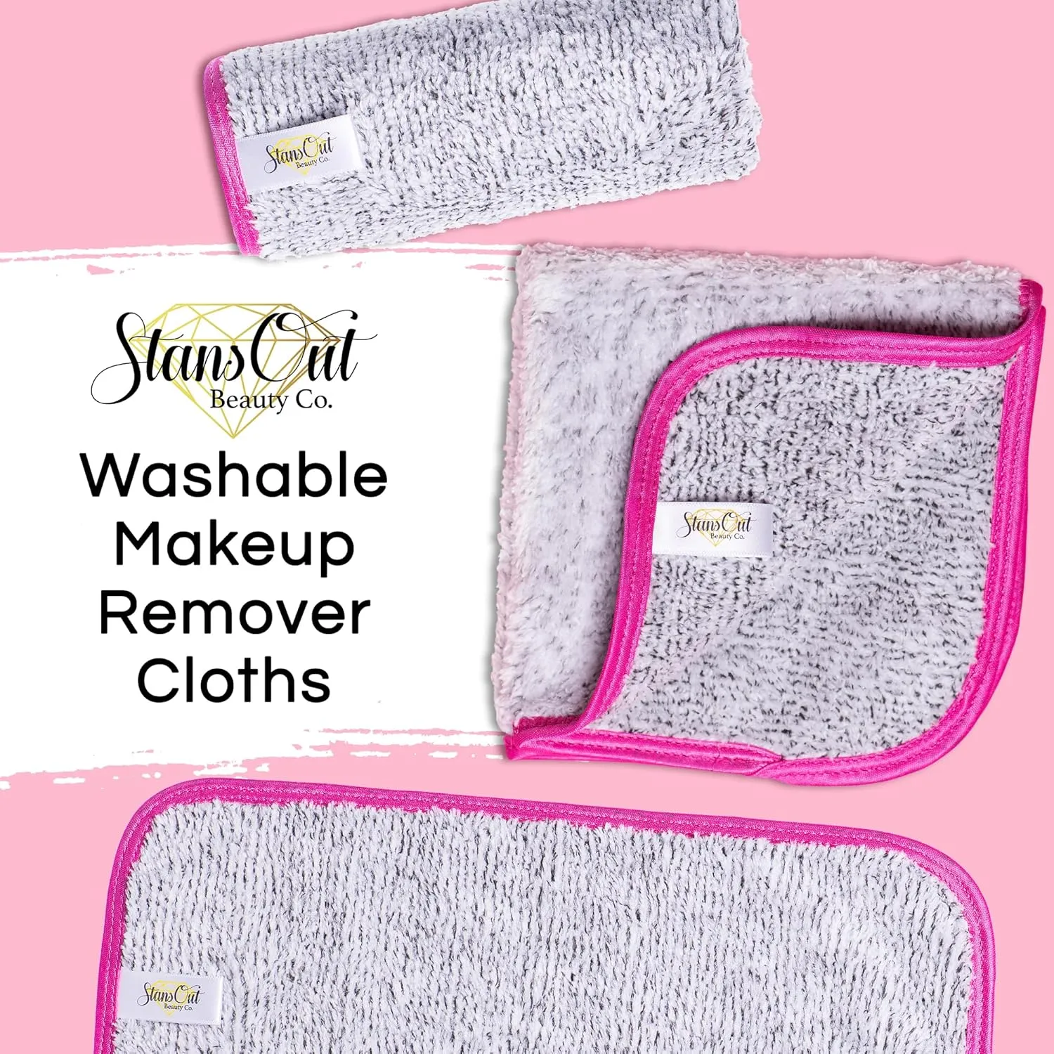 StansOut Makeup Towels - Pack of 3 Reusable Makeup Remover Cloths - Microfiber Facial Towels for Makeup Removal - Washcloths for Gentle Cleansing - Soft Towels for Face and Body Care, 12x12 in, Gray.