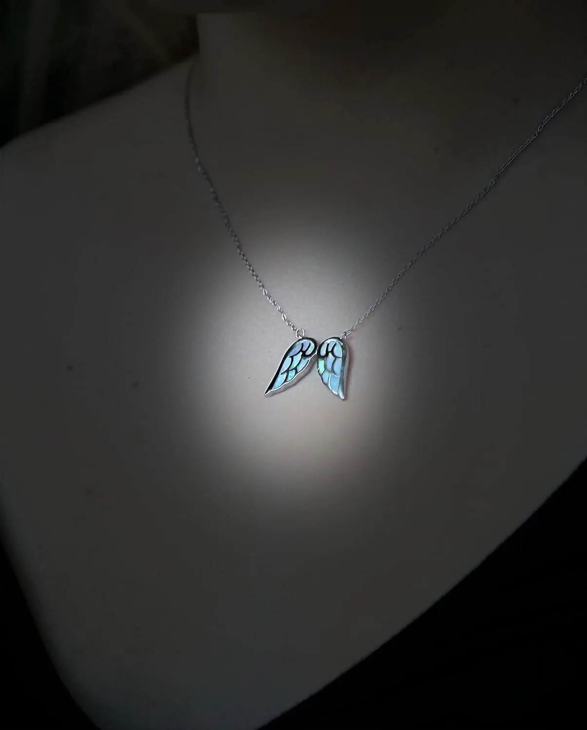 Sterling Silver Angel Wing Heart Necklace - Simulated White, Pink or Blue Opal - Meaningful Guardian Angel Gift for Women