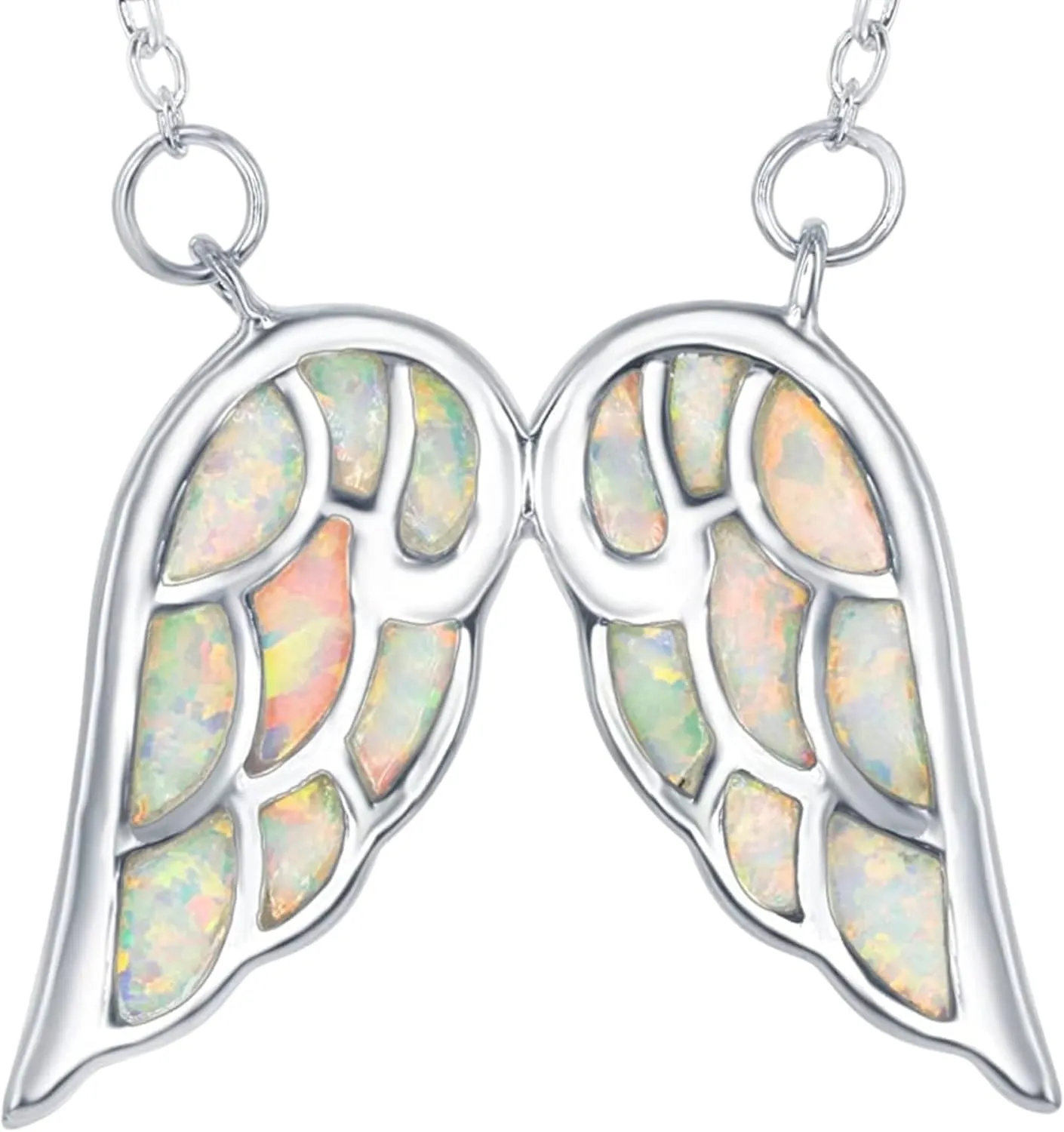 Sterling Silver Angel Wing Heart Necklace - Simulated White, Pink or Blue Opal - Meaningful Guardian Angel Gift for Women
