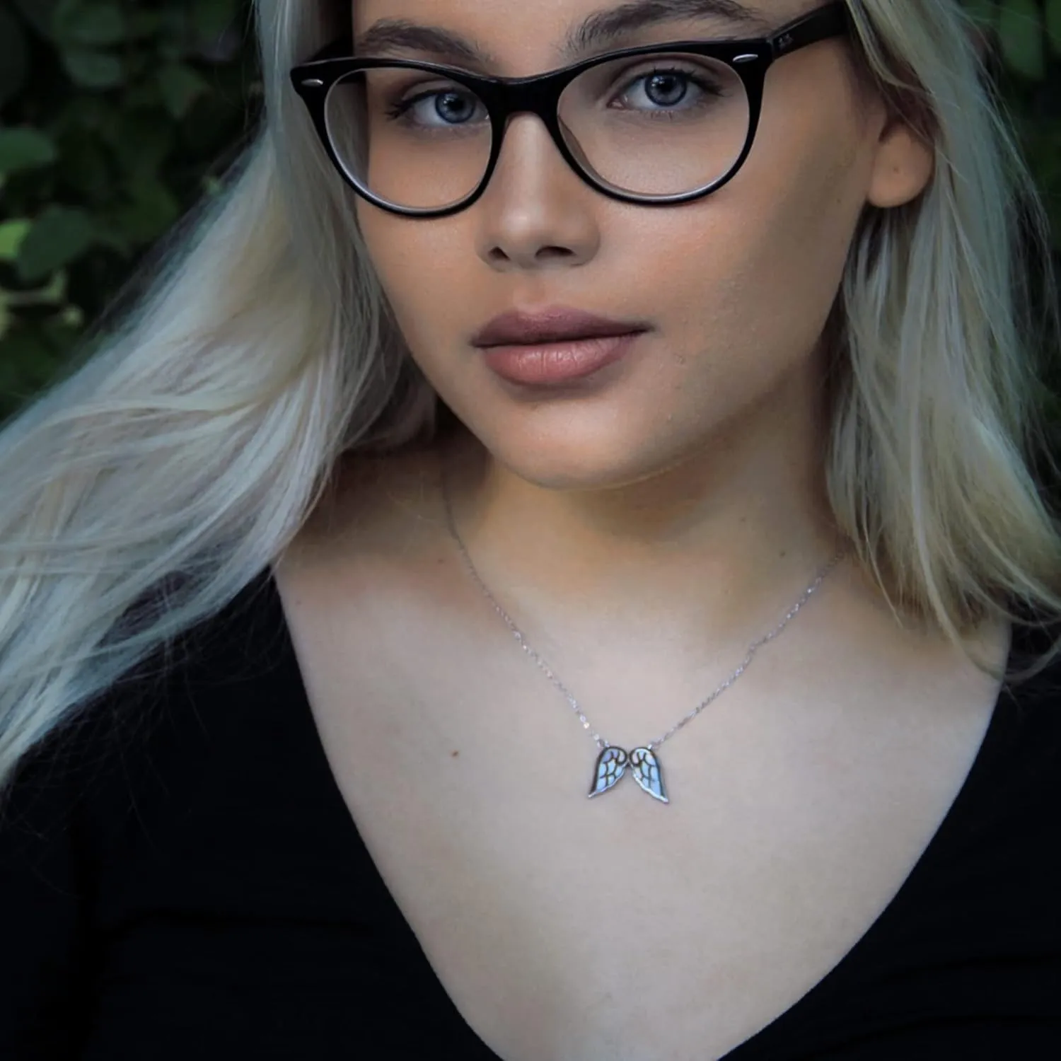 Sterling Silver Angel Wing Heart Necklace - Simulated White, Pink or Blue Opal - Meaningful Guardian Angel Gift for Women