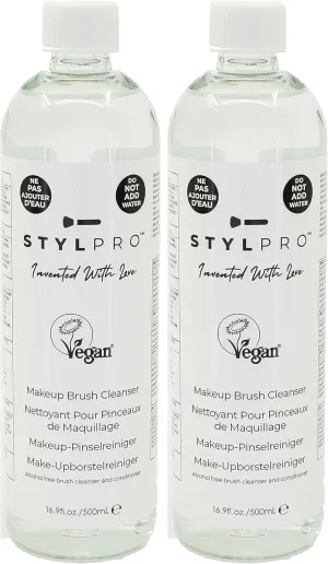 stylPro Brush Cleanser 2x500ml – Deep Cleaning Liquid for Makeup Brushes, Removes Stubborn Oil & Residue, Ideal for Use Brush Cleaner & Dryer Machine
