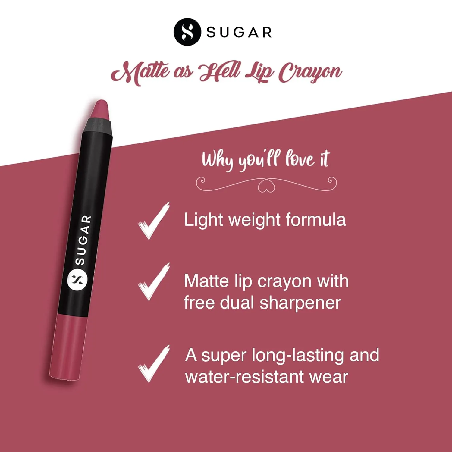 SUGAR Cosmetics Matte As Hell Crayon Lipstick28 Honey Rider (Deep Peach Pink) with SharpenerHighly pigmented, Creamy Texture, Long lasting Matte Finish