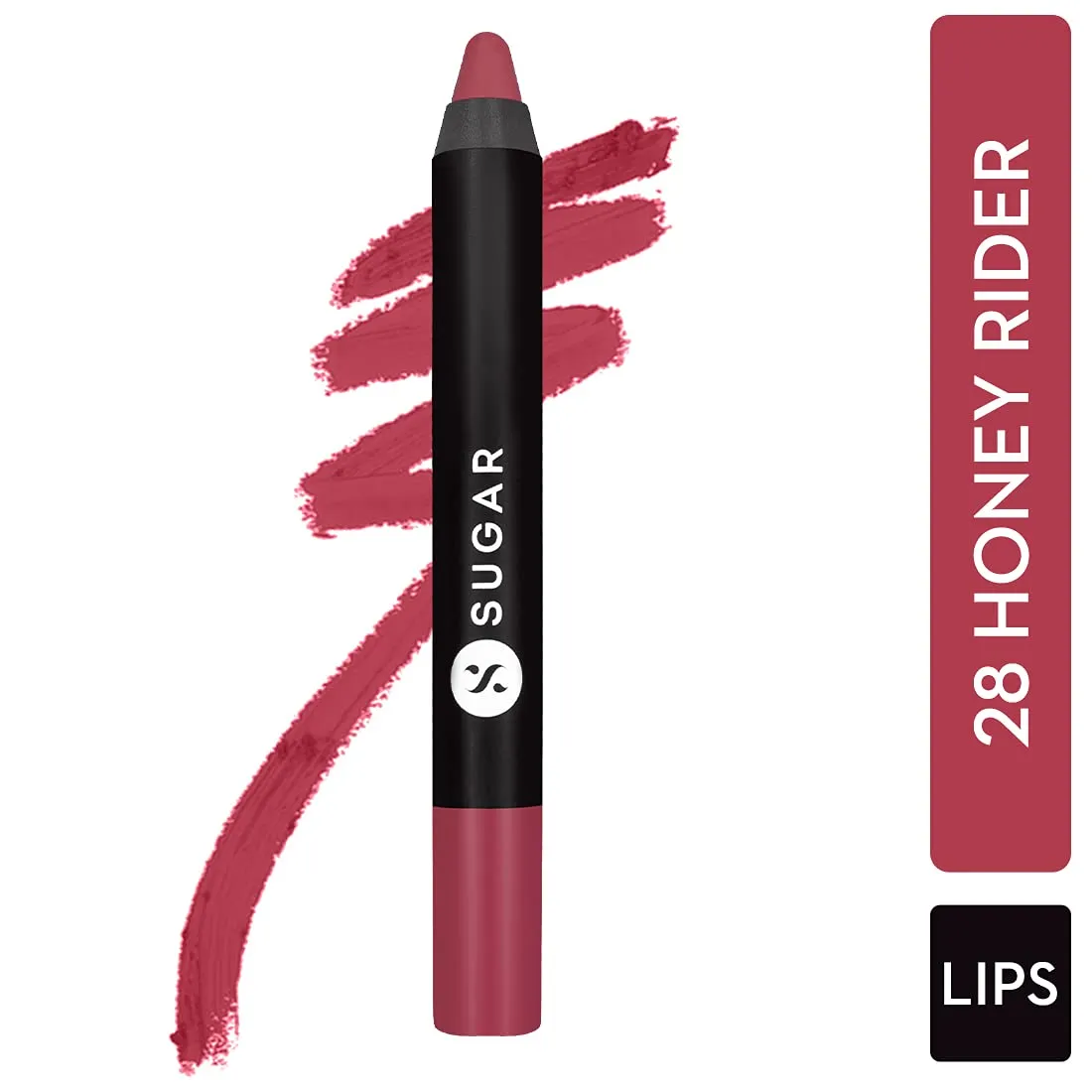 SUGAR Cosmetics Matte As Hell Crayon Lipstick28 Honey Rider (Deep Peach Pink) with SharpenerHighly pigmented, Creamy Texture, Long lasting Matte Finish