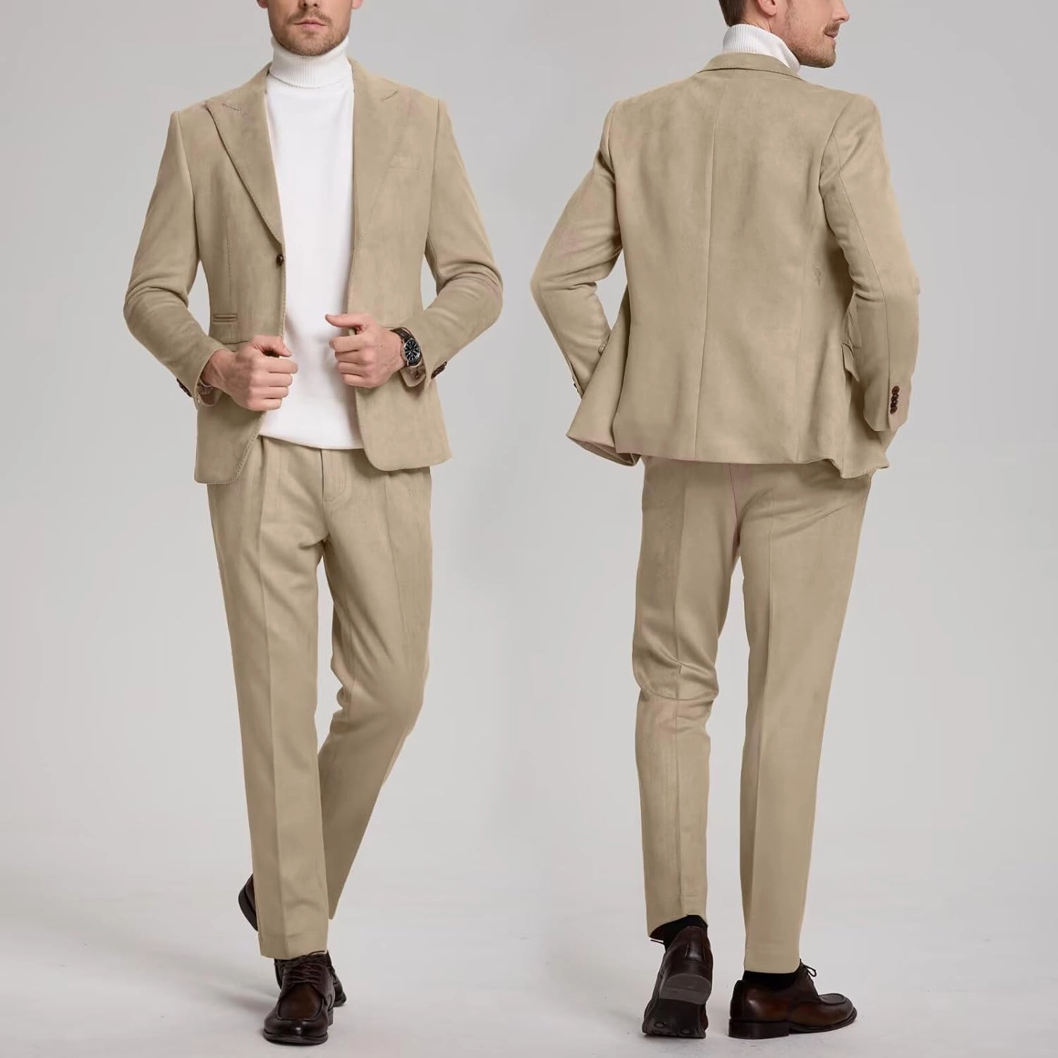 Suit for Men Suede 2 Piece Slim Fit Groomsmen Wedding Formal Tuxedo Suits Casual Velvet Blazer Jacket Dress Pants Sport Coat