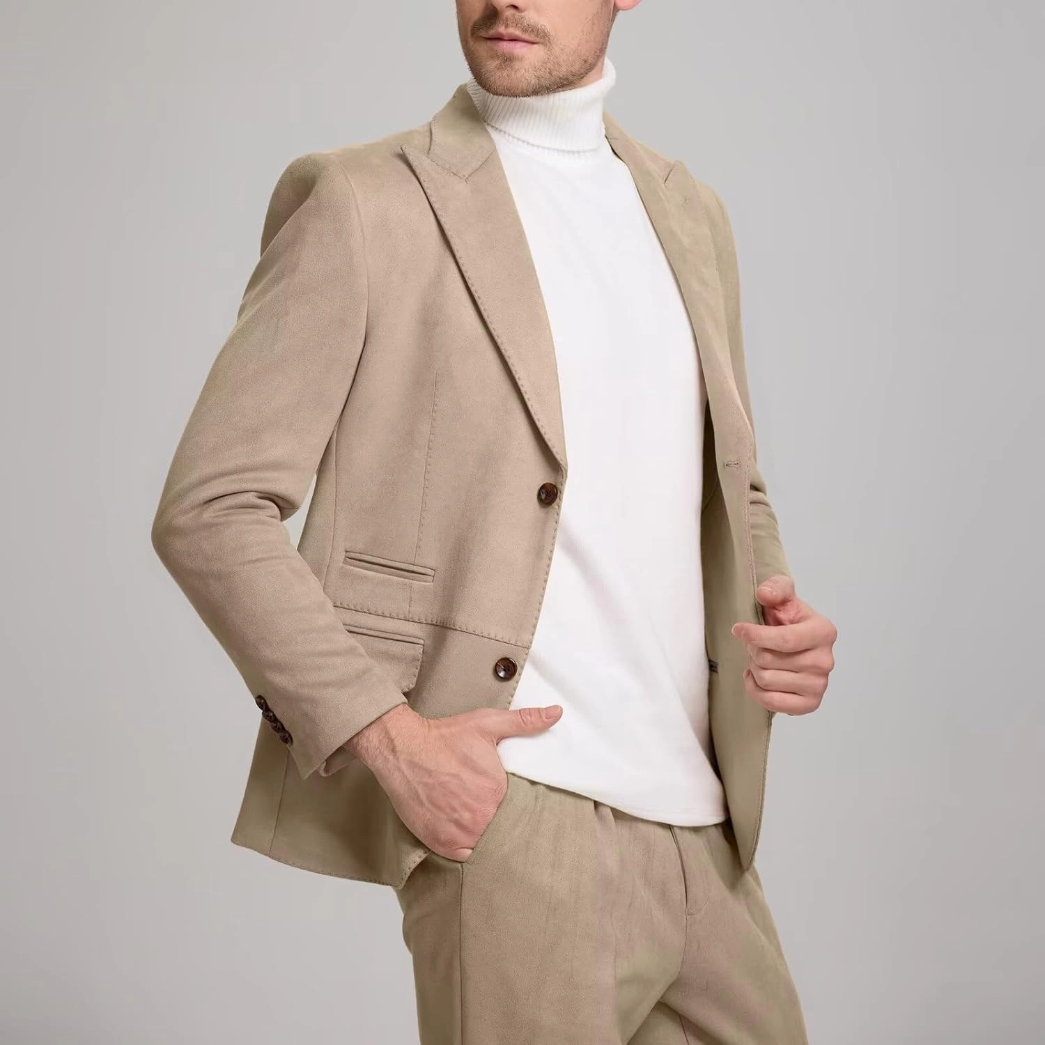 Suit for Men Suede 2 Piece Slim Fit Groomsmen Wedding Formal Tuxedo Suits Casual Velvet Blazer Jacket Dress Pants Sport Coat