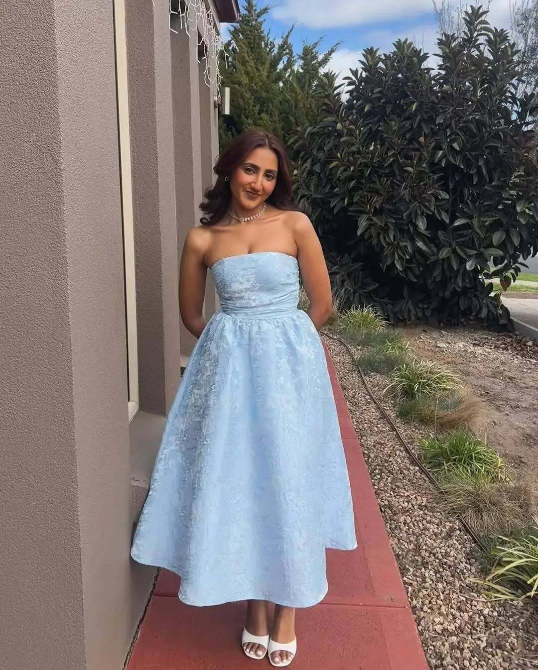 Summer Strapless Jacquard Floral Tulle Homecoming Dresses with Pocket Corset A Line Midi Cocktail Pary Dresseses