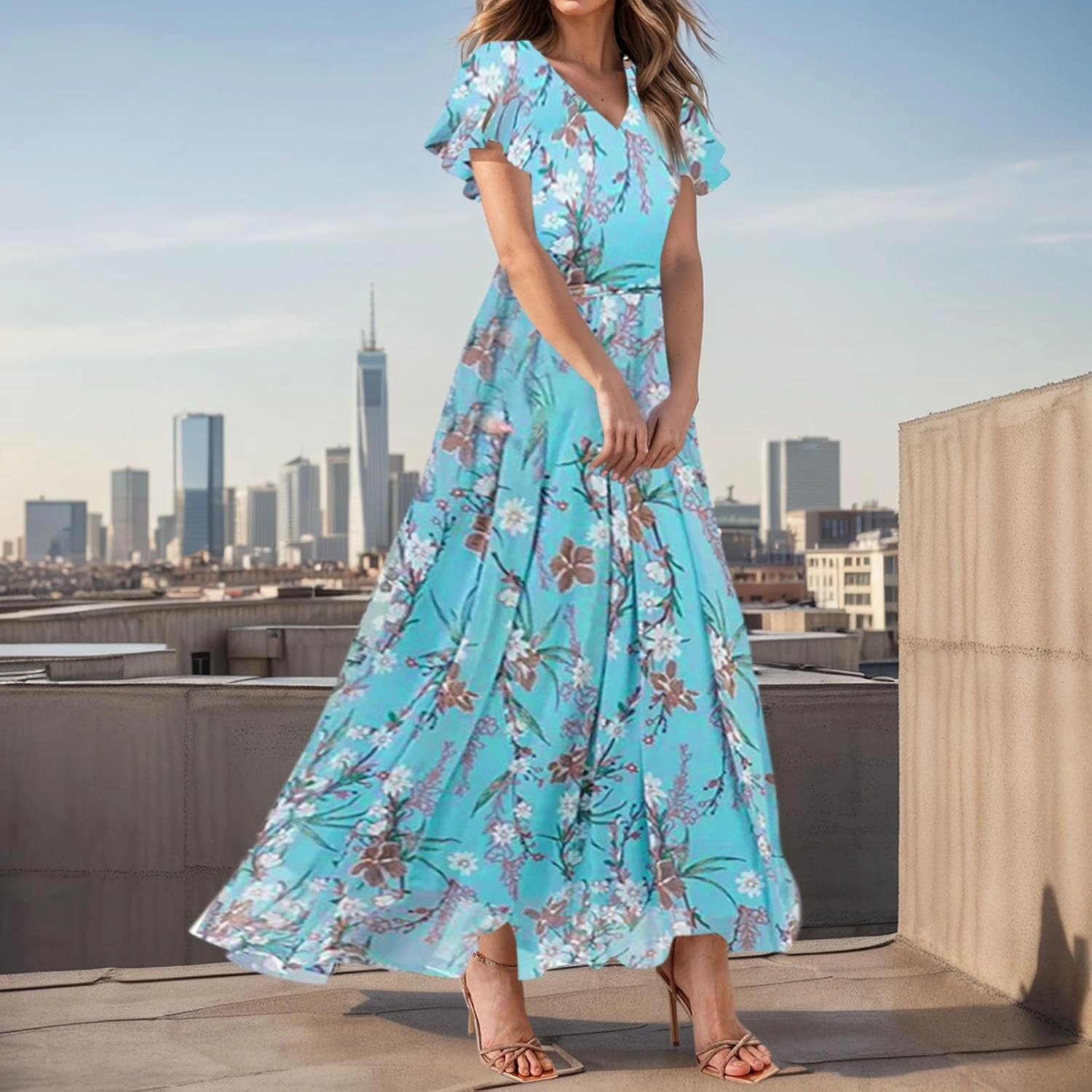 Summer Dress for Women 2025 Elegant Classy Swing Flowy V Neck Boho Sun Dresses Trendy Casual Vacation Long Sundresses