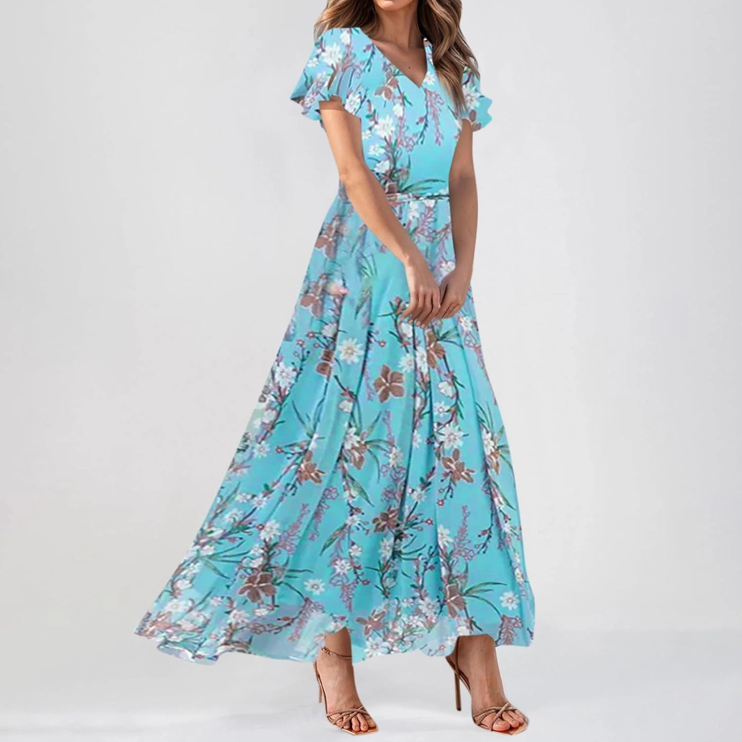 Summer Dress for Women 2025 Elegant Classy Swing Flowy V Neck Boho Sun Dresses Trendy Casual Vacation Long Sundresses