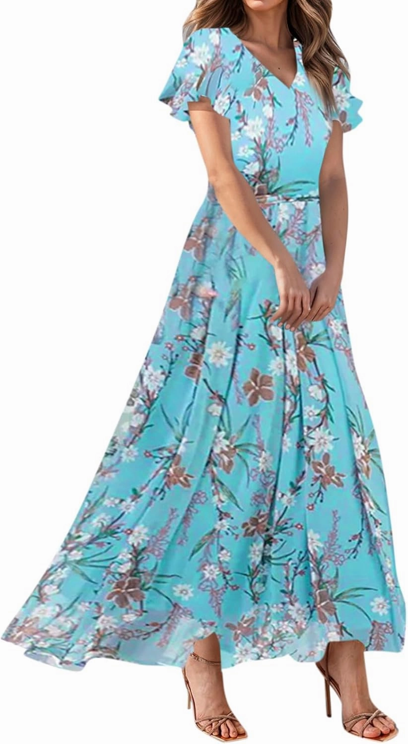Summer Dress for Women 2025 Elegant Classy Swing Flowy V Neck Boho Sun Dresses Trendy Casual Vacation Long Sundresses