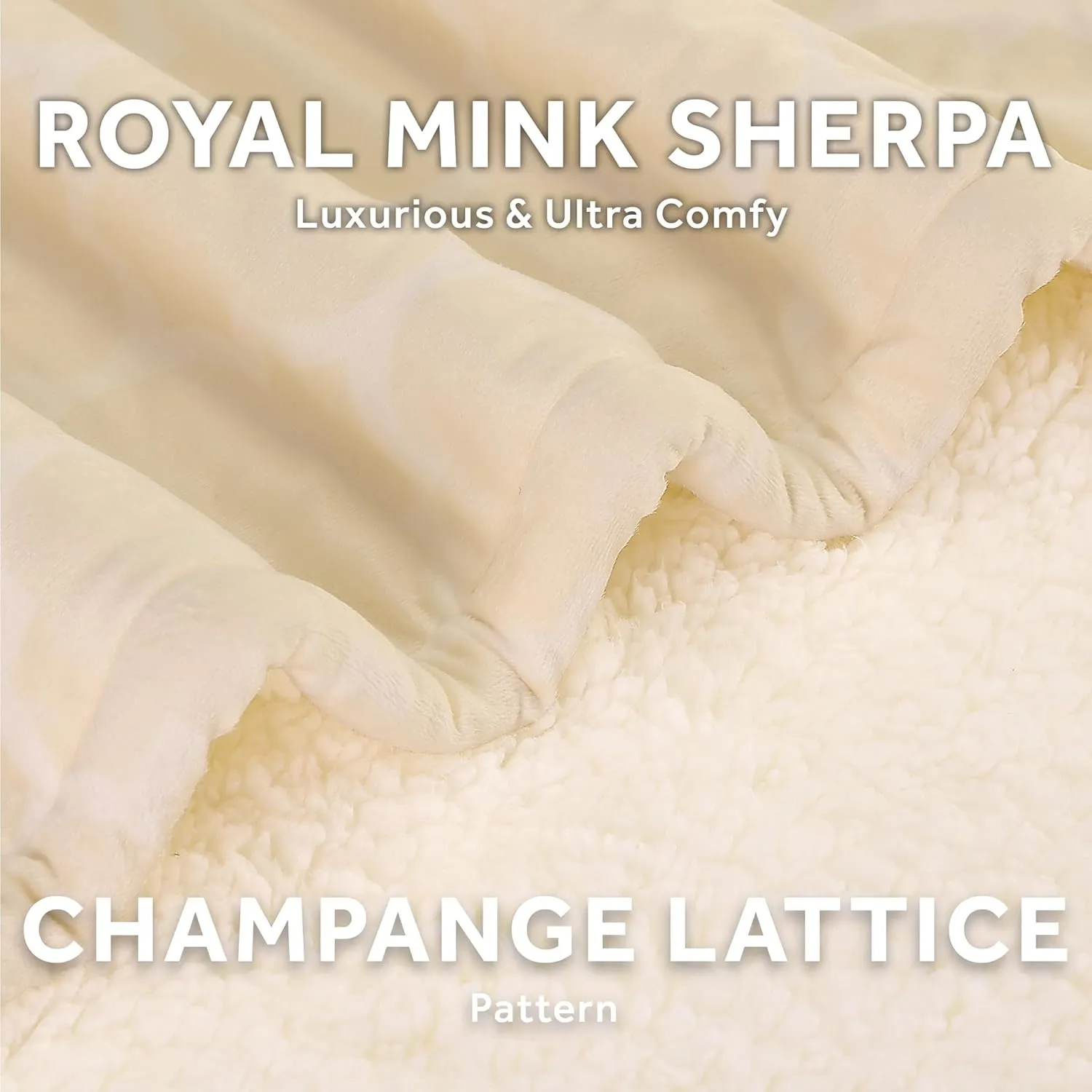 Sunbeam Royal Mink Sherpa Champagne Lattice Heated Personal Throw / Blanket, Cozy-Warm, Adjustable Heat Settings