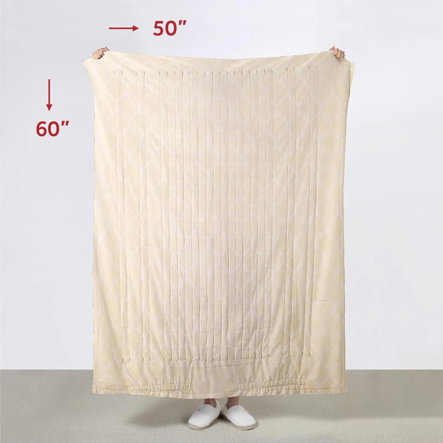 Sunbeam Royal Mink Sherpa Champagne Lattice Heated Personal Throw / Blanket, Cozy-Warm, Adjustable Heat Settings