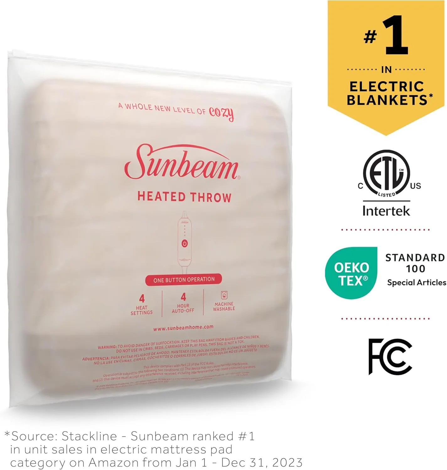 Sunbeam Royal Mink Sherpa Champagne Lattice Heated Personal Throw / Blanket, Cozy-Warm, Adjustable Heat Settings