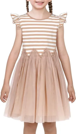 Sunny Fashion Girls Dress Pink Sequin Wedding Hi-Low Tulle Skirt Tutu Flutter Sleeve