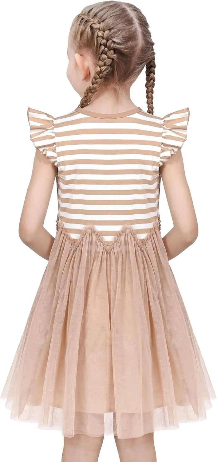 Sunny Fashion Girls Dress Pink Sequin Wedding Hi-Low Tulle Skirt Tutu Flutter Sleeve