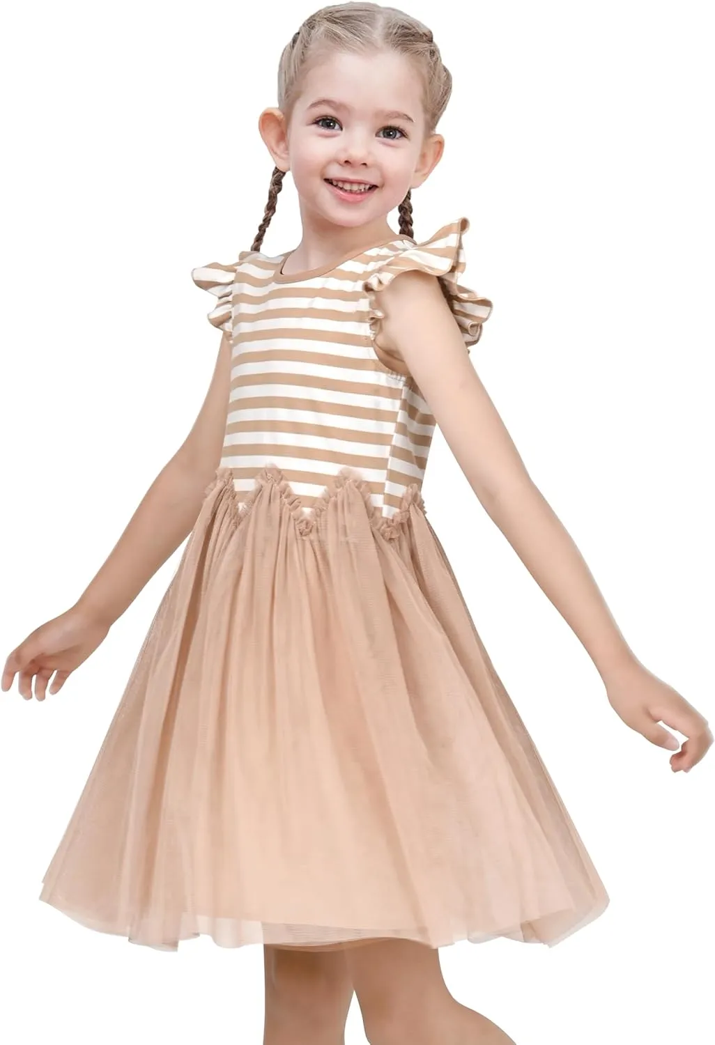 Sunny Fashion Girls Dress Pink Sequin Wedding Hi-Low Tulle Skirt Tutu Flutter Sleeve