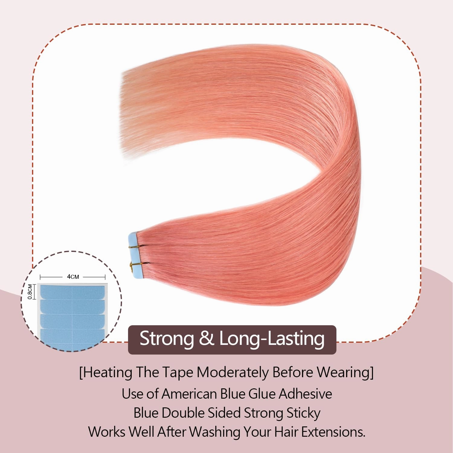 Sunya Tape in Hair Extensions Human Hair #Rose Pink 14 Inch 20g/10Pcs