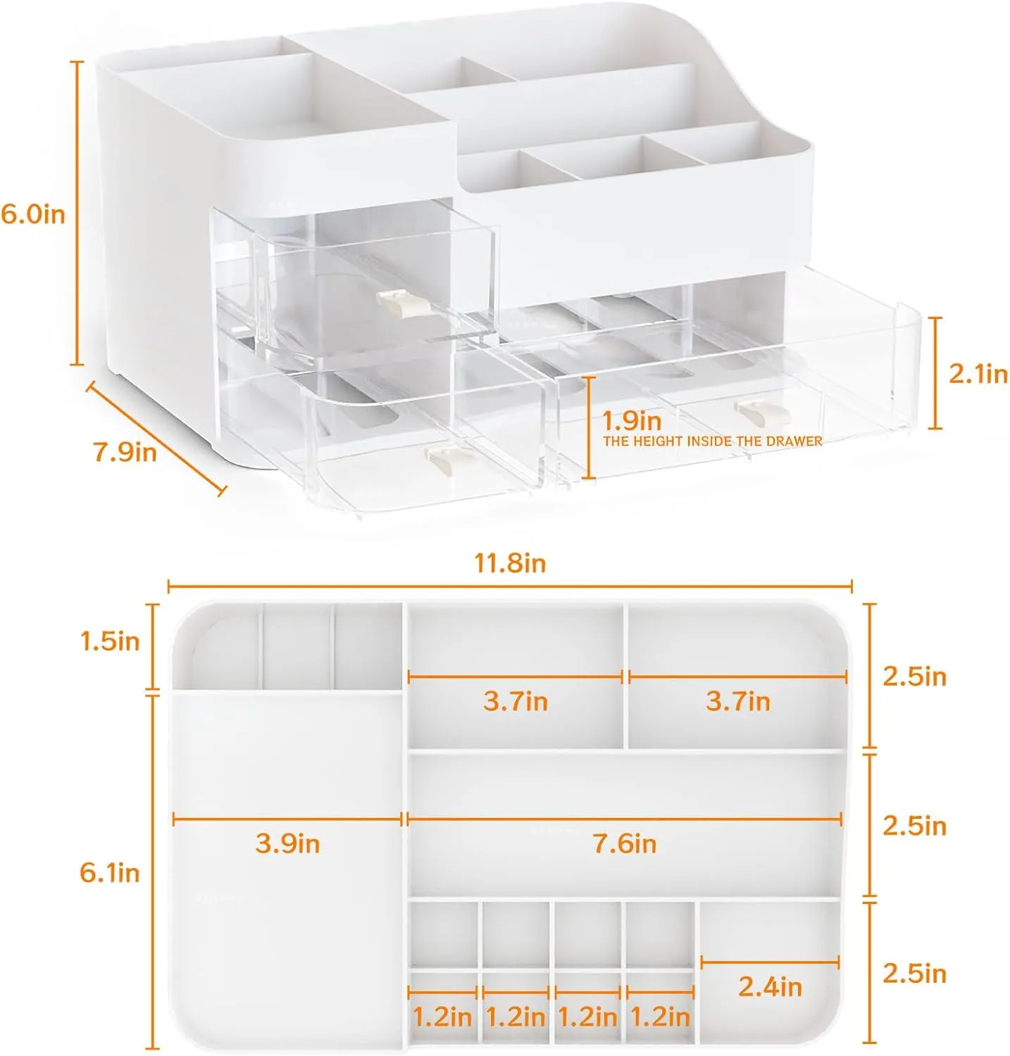 SuoXing White Make up Organizers for Vanity,Large Plastic Bathroom Counter Organizer With Drawers,Skincare Organizers and Cosmetic Storage for Dresser Top Skin Care,Beauty Products and Brush Holder