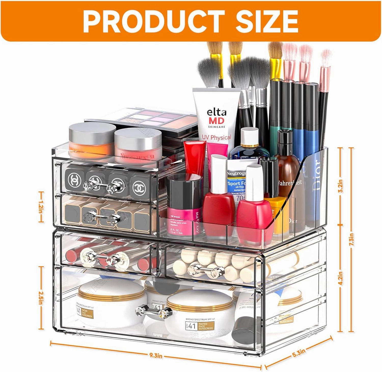 SUOXING Clear Acrylic Makeup Organizer for Vanity,Bathroom,Dresser,5 Drawer Make up Organizers for Counter,Plastic Countertop Makeup Storage for Beauty,Hair Accessory,Brush,Cosmetic,Skincare Organizer