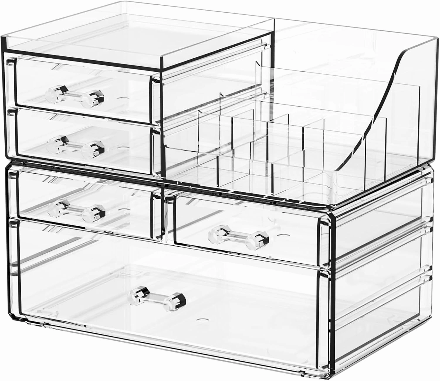 SUOXING Clear Acrylic Makeup Organizer for Vanity,Bathroom,Dresser,5 Drawer Make up Organizers for Counter,Plastic Countertop Makeup Storage for Beauty,Hair Accessory,Brush,Cosmetic,Skincare Organizer