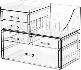 SUOXING Clear Acrylic Makeup Organizer for Vanity,Bathroom,Dresser,5 Drawer Make up Organizers for Counter,Plastic Countertop Makeup Storage for Beauty,Hair Accessory,Brush,Cosmetic,Skincare Organizer