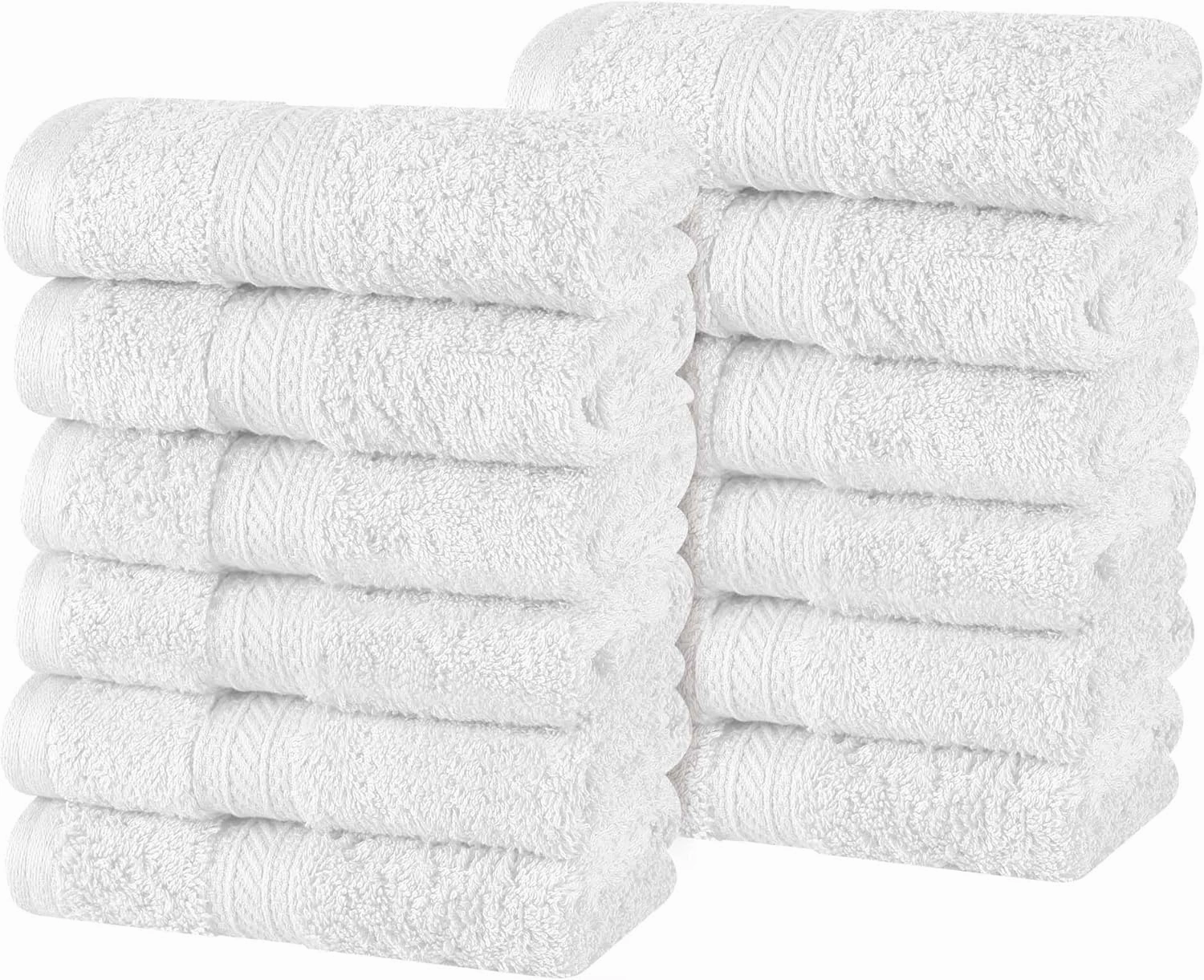 Superior Atlas Cotton Luxury Face Towels, Washcloth Set, Heavyweight, Bathroom Accessories, Kitchen Basics, Spa, Salon, Hotel, Resort, Thick, Ultra-Plush, Highly-Absorbent, Face Towel, White